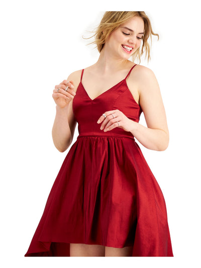 B DARLIN Womens Red Zippered Spaghetti Strap V Neck Mini Party Hi-Lo Dress Juniors 3\4