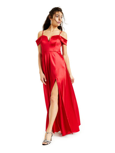 CITY STUDIO Womens Red Slitted Off Shoulder Full-Length Formal Dress 9