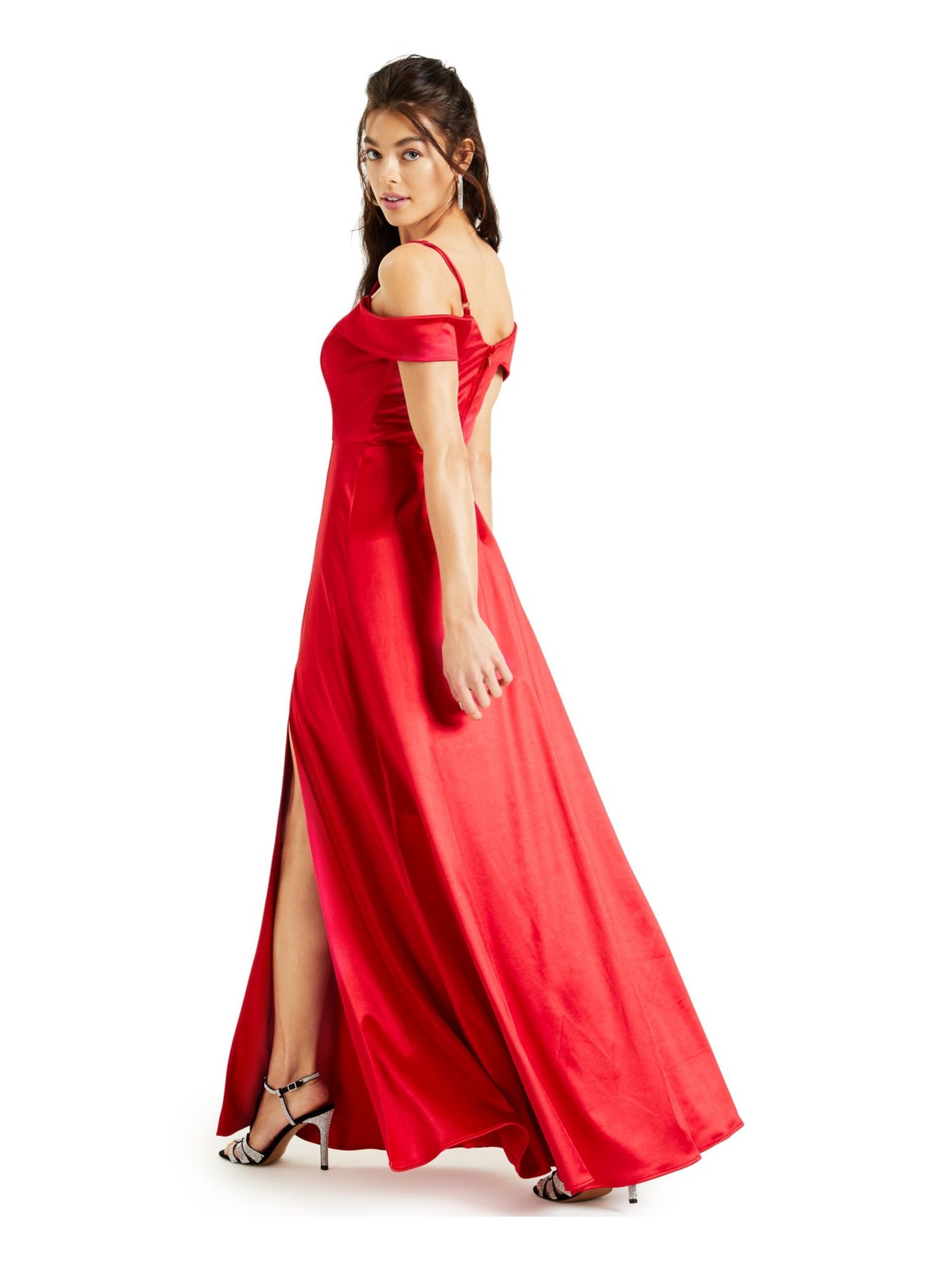 CITY STUDIO Womens Red Slitted Off Shoulder Full-Length Formal Dress 1