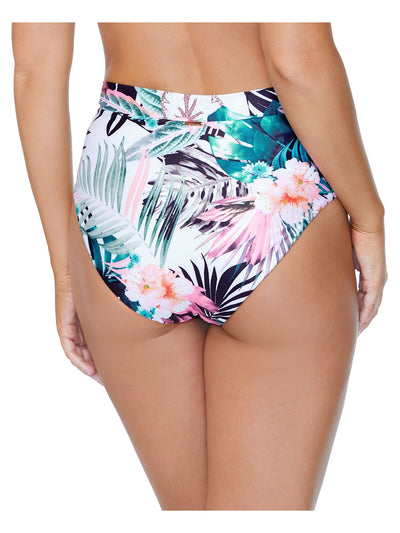 RAISINS Women's White Tropical Print Stretch Lined Full Coverage Eco Capsule High Waisted Swimsuit Bottom S