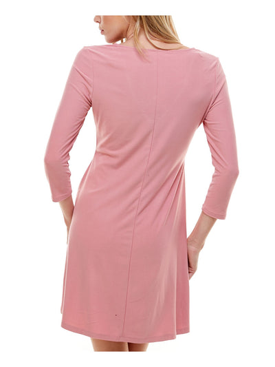PLANET GOLD Womens 3/4 Sleeve V Neck Short A-Line Dress