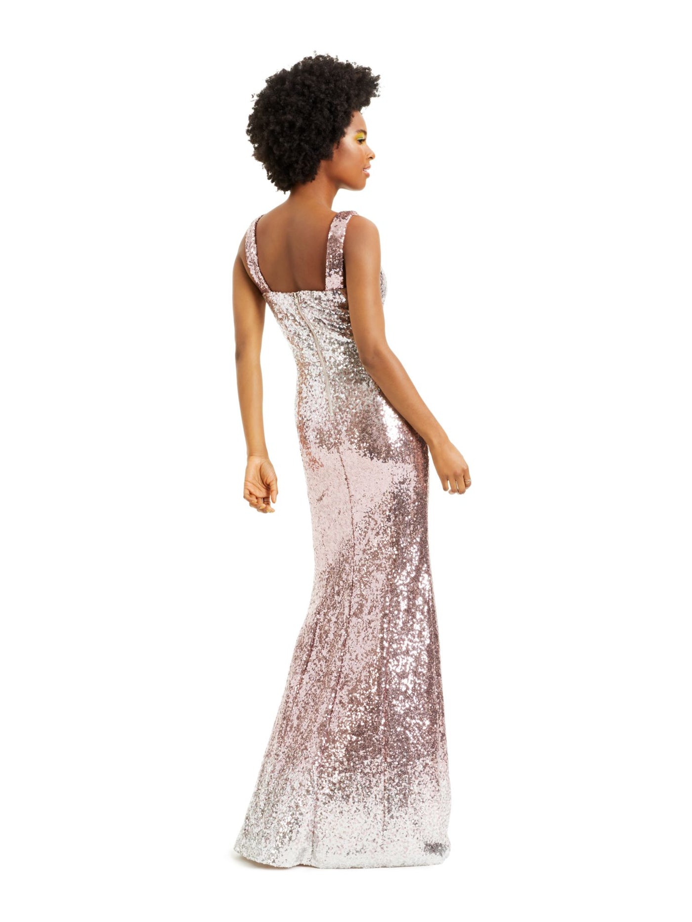 CRYSTAL DOLLS Womens Sequined Low Back Sleeveless V Neck Full-Length Prom Body Con Dress