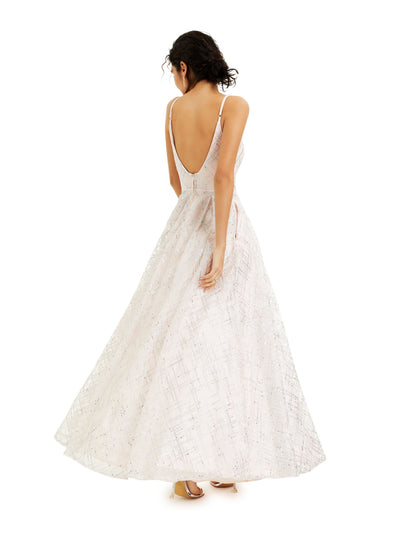 CRYSTAL DOLLS Womens Glitter Pocketed Spaghetti Strap Sweetheart Neckline Full-Length Formal Fit + Flare Dress