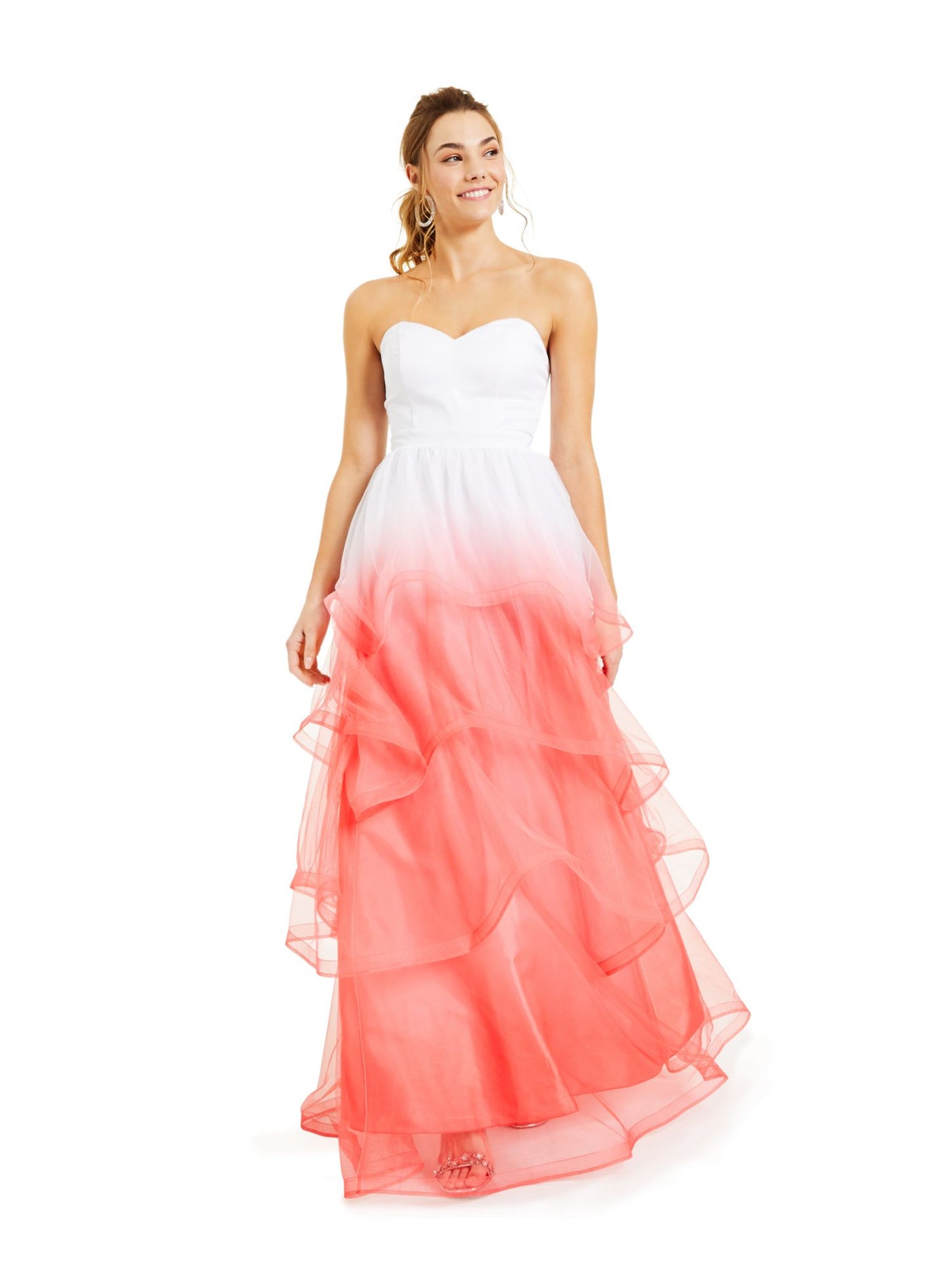 CRYSTAL DOLLS Womens Coral Ombre Strapless Full-Length Formal Fit + Flare Dress 15