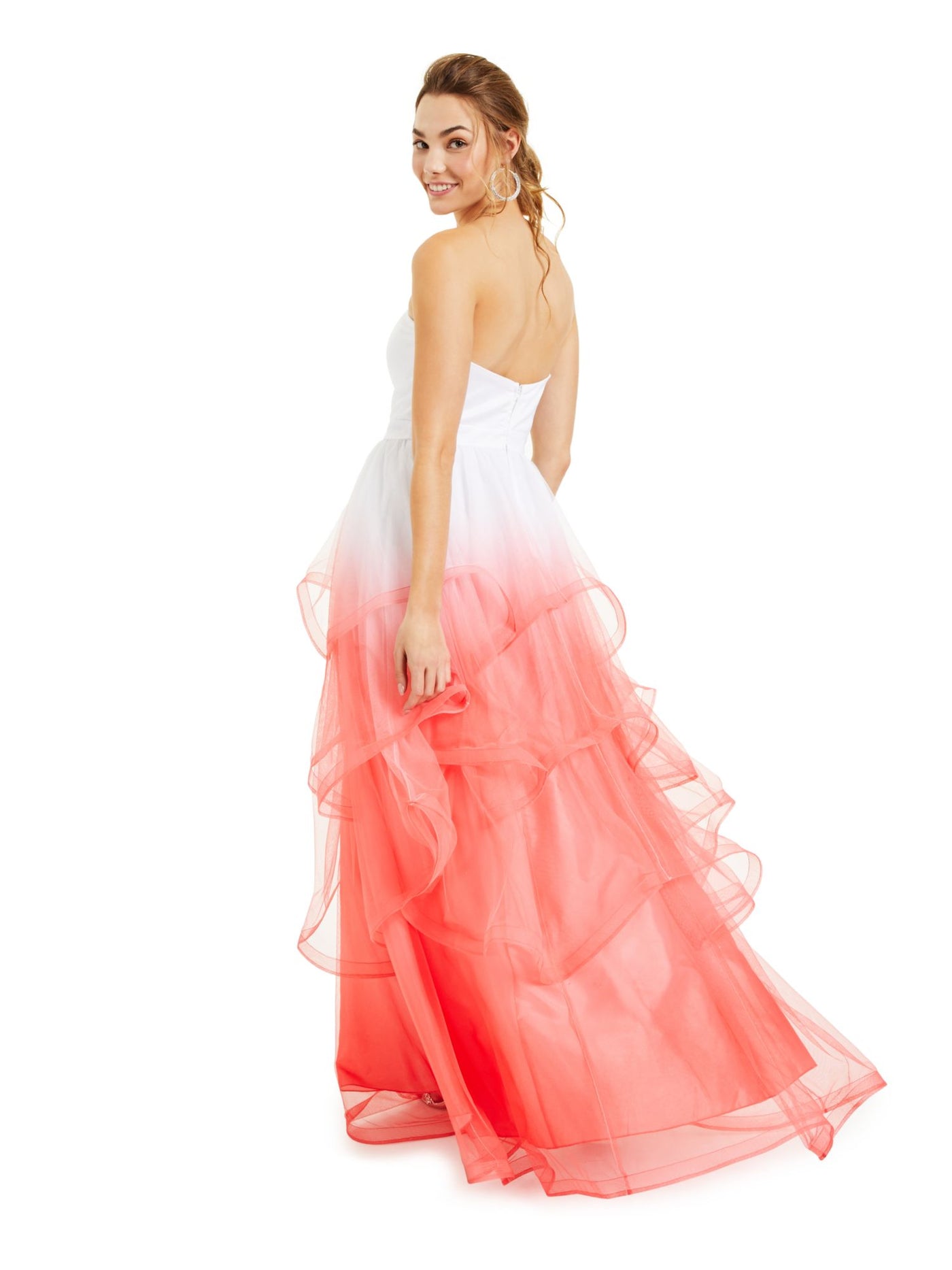 CRYSTAL DOLLS Womens Coral Ombre Strapless Full-Length Formal Fit + Flare Dress 15