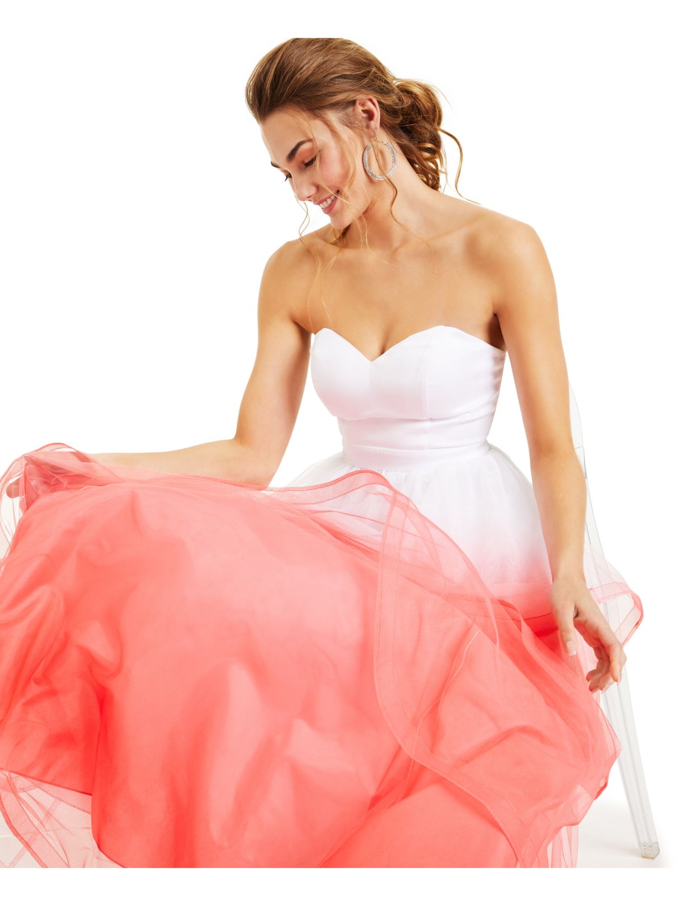 CRYSTAL DOLLS Womens Coral Ombre Strapless Full-Length Formal Fit + Flare Dress Juniors 15