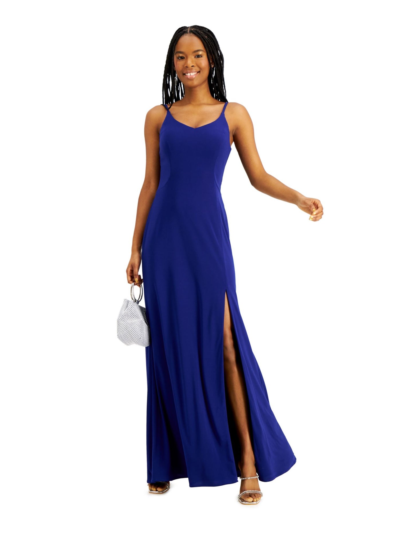 MORGAN & CO Womens Slitted Zippered Strappy Open-back Gown Spaghetti Strap Sweetheart Neckline Full-Length Evening Dress