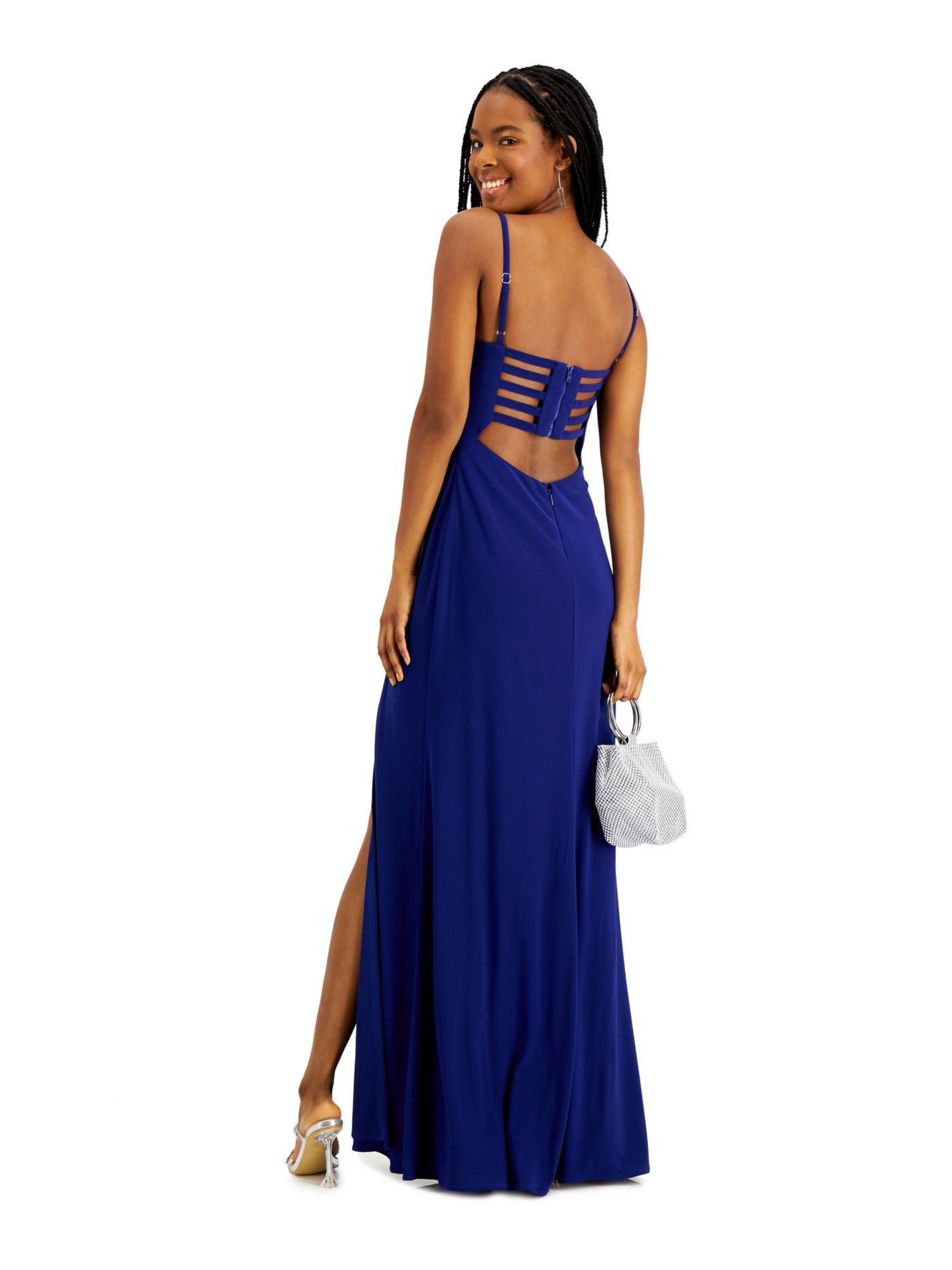 MORGAN & CO Womens Slitted Zippered Strappy Open-back Gown Spaghetti Strap Sweetheart Neckline Full-Length Evening Dress