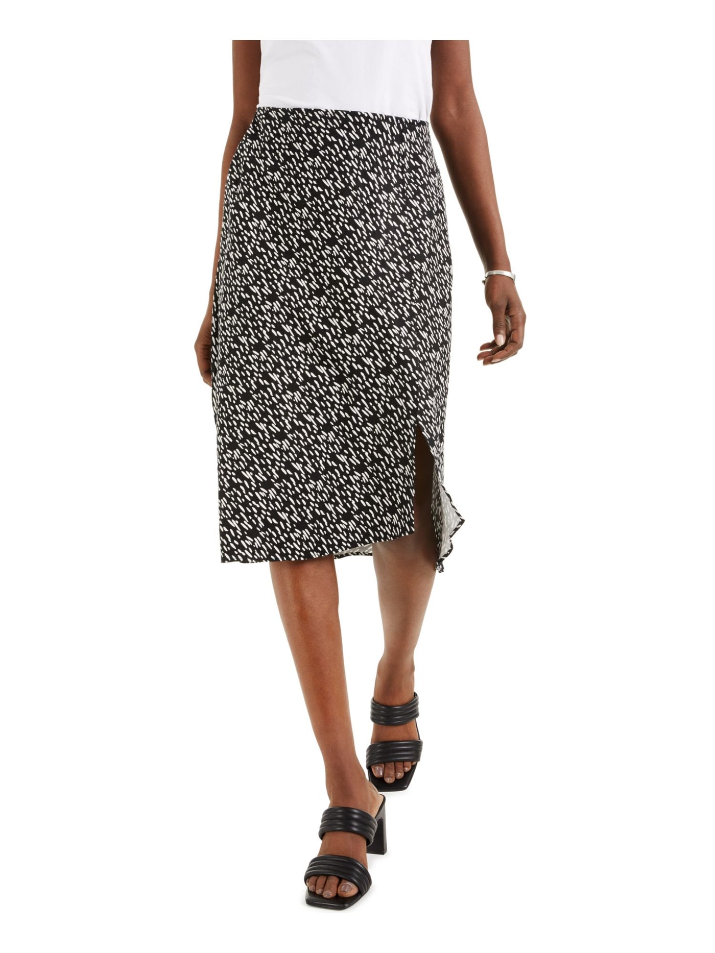 ALFANI Womens Black Slitted Elastic Waist Speckle Below The Knee Wear To Work Pencil Skirt 2