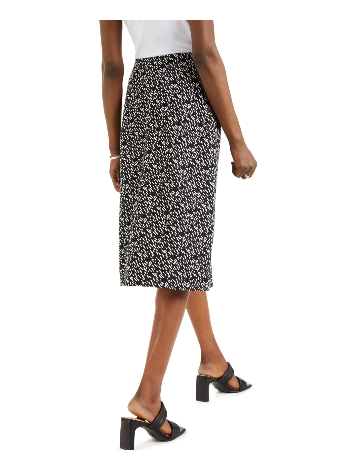 ALFANI Womens Black Slitted Elastic Waist Speckle Below The Knee Wear To Work Pencil Skirt 8