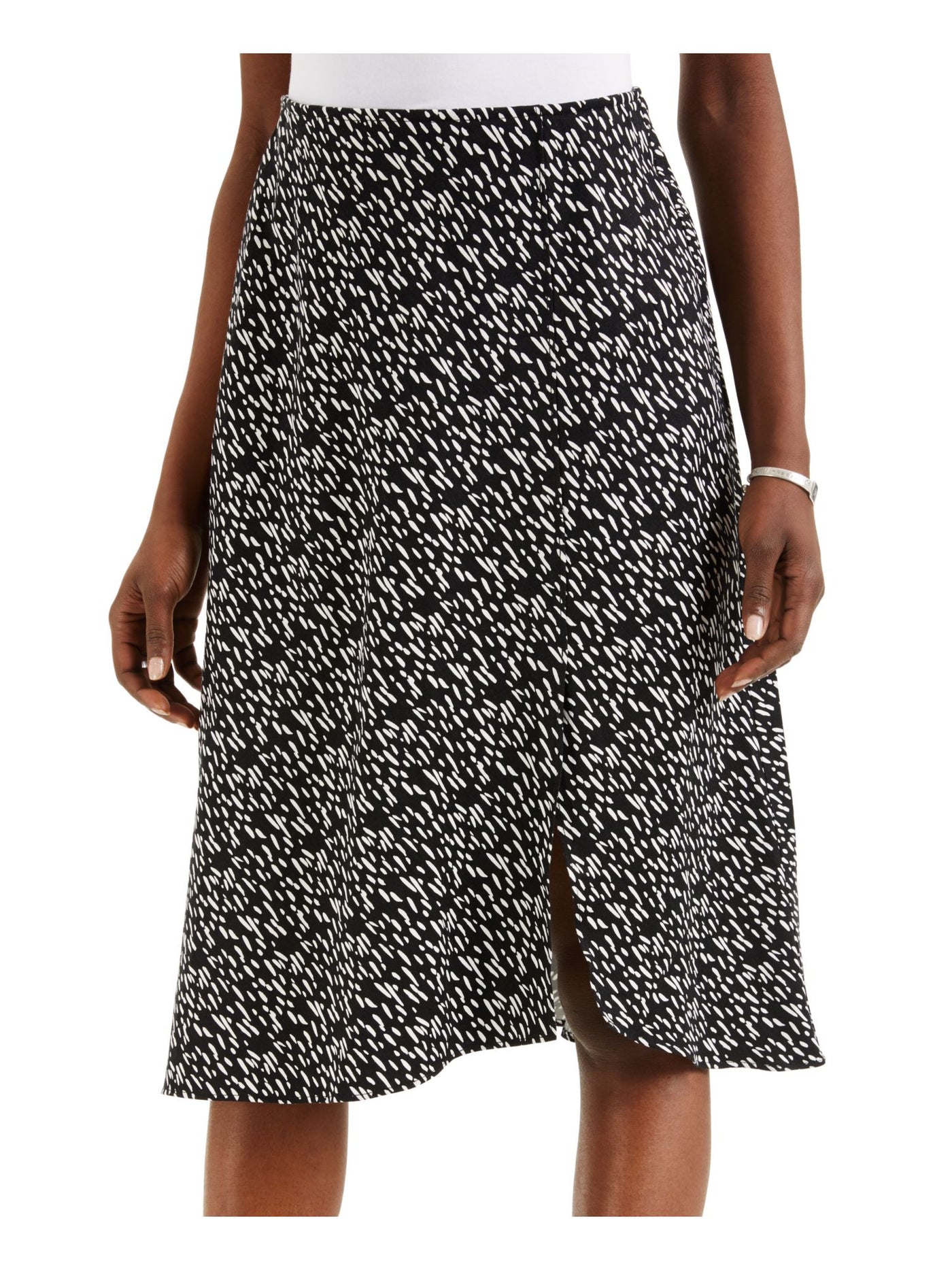 ALFANI Womens Black Slitted Elastic Waist Speckle Below The Knee Wear To Work Pencil Skirt 8