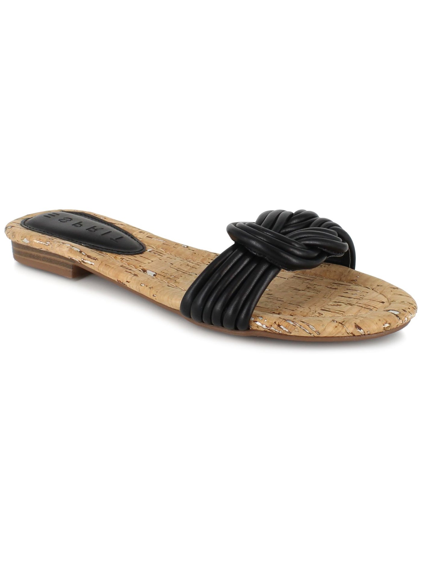 ESPRIT Womens Black Knot Detail Cork-Like Footbed Flexible Sole Padded Strappy Katelyn Open Toe Slip On Slide Sandals Shoes 9 M