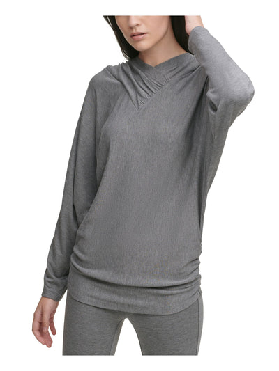 DKNY Womens Dolman Sleeve Draped Hoodie Sweater