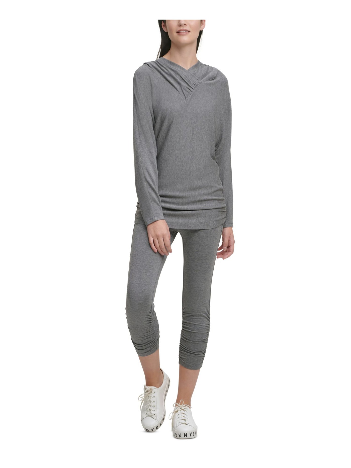 DKNY Womens Dolman Sleeve Draped Hoodie Sweater