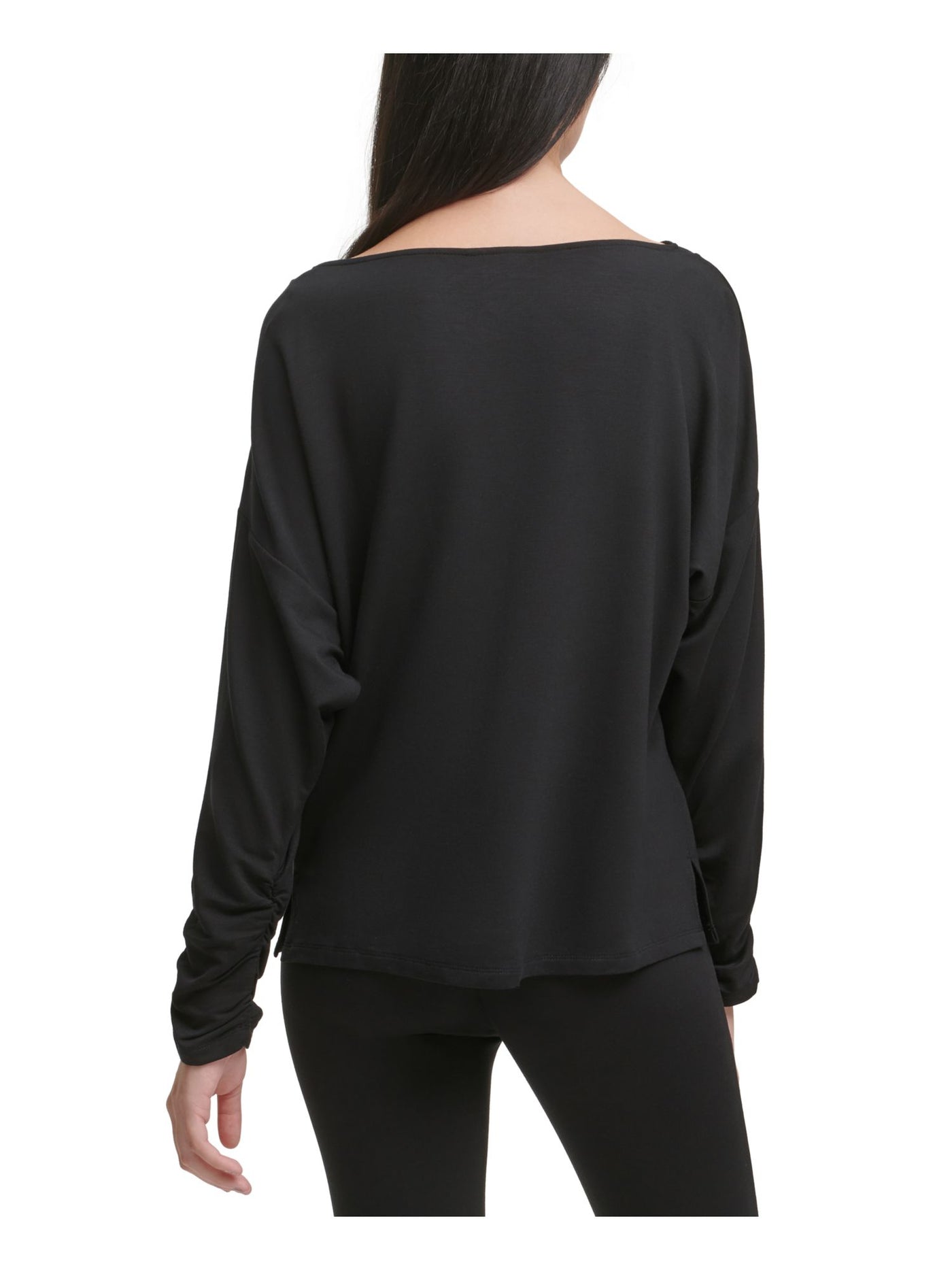 DKNY Womens Black Ruched Long Sleeve Scoop Neck Top XS