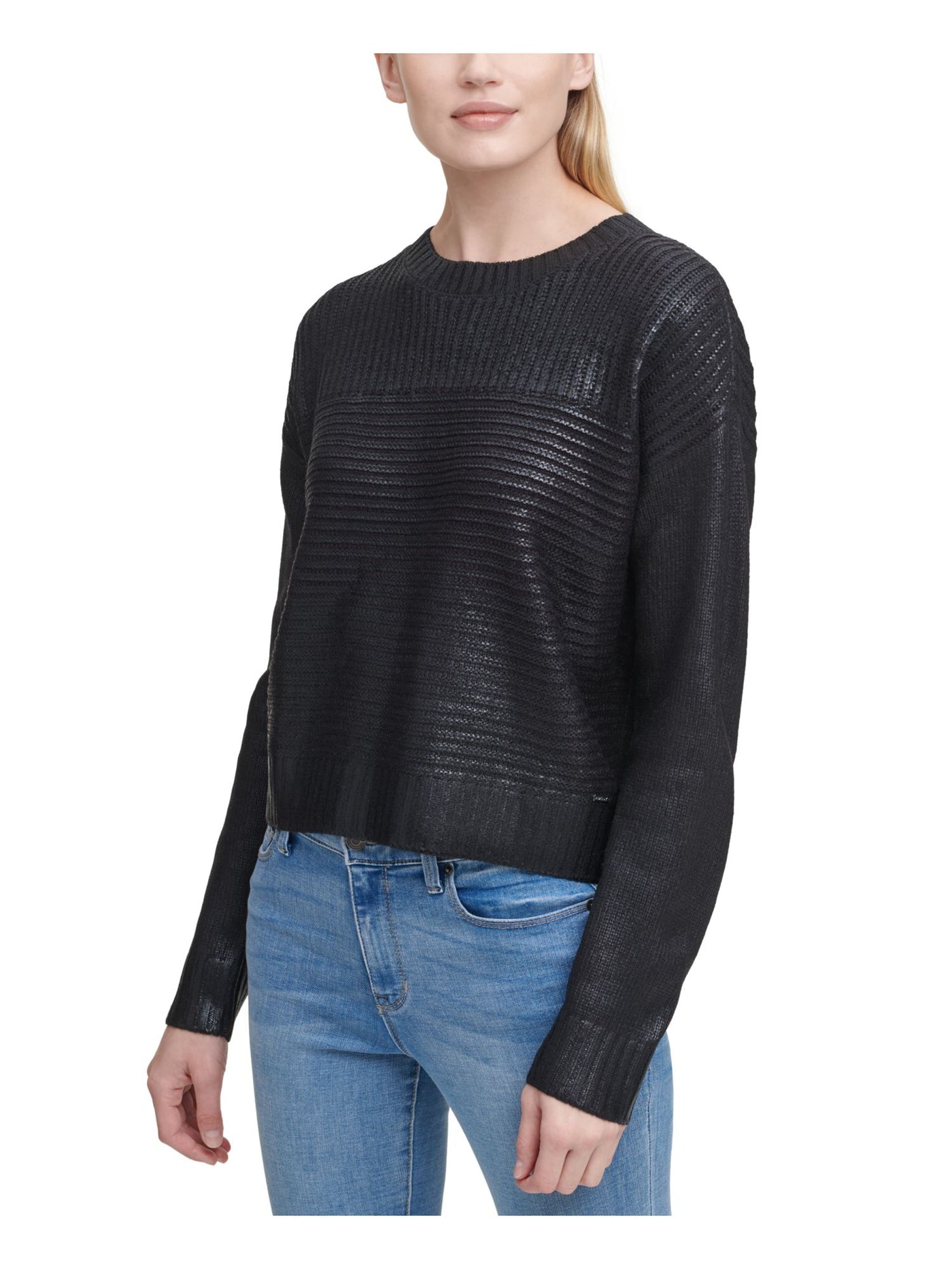 DKNY Womens Black Long Sleeve Crew Neck Sweater L