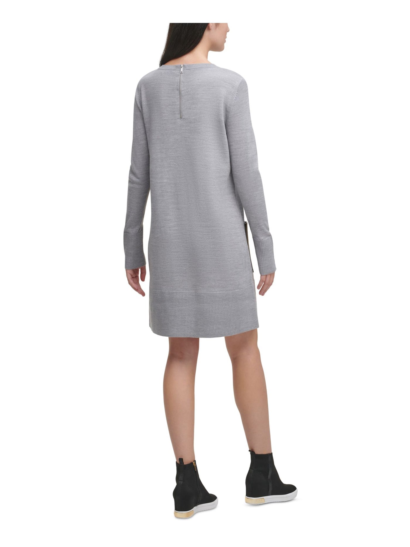 DKNY Womens Gray Pocketed Sweater Long Sleeve Crew Neck Above The Knee Shift Dress XL