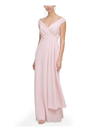 ELIZA J Womens Pink Zippered Pleated Side-drape Cap Sleeve Off Shoulder Full-Length Formal Gown Dress 14