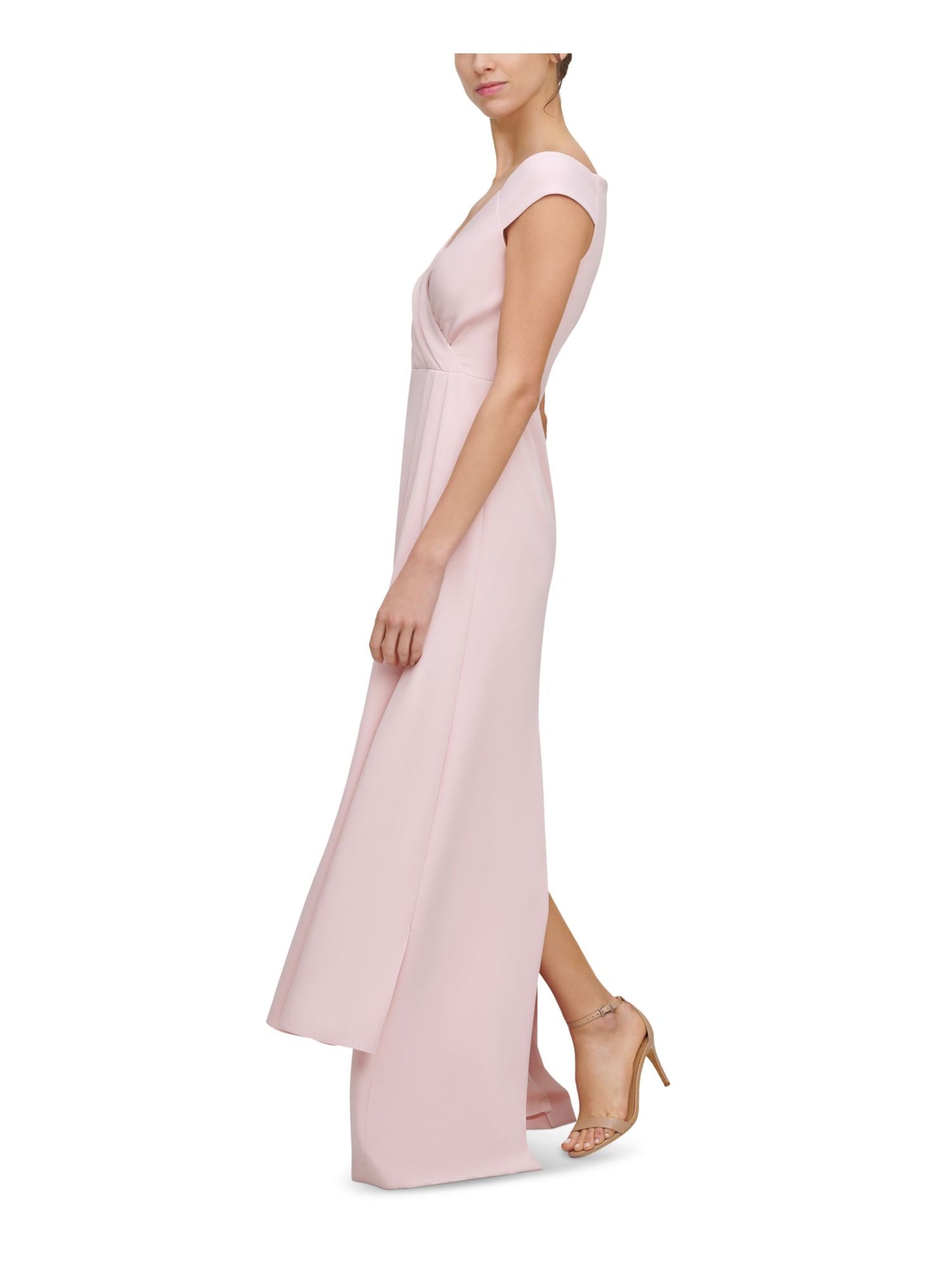 ELIZA J Womens Pink Zippered Pleated Side-drape Cap Sleeve Off Shoulder Full-Length Formal Gown Dress 6