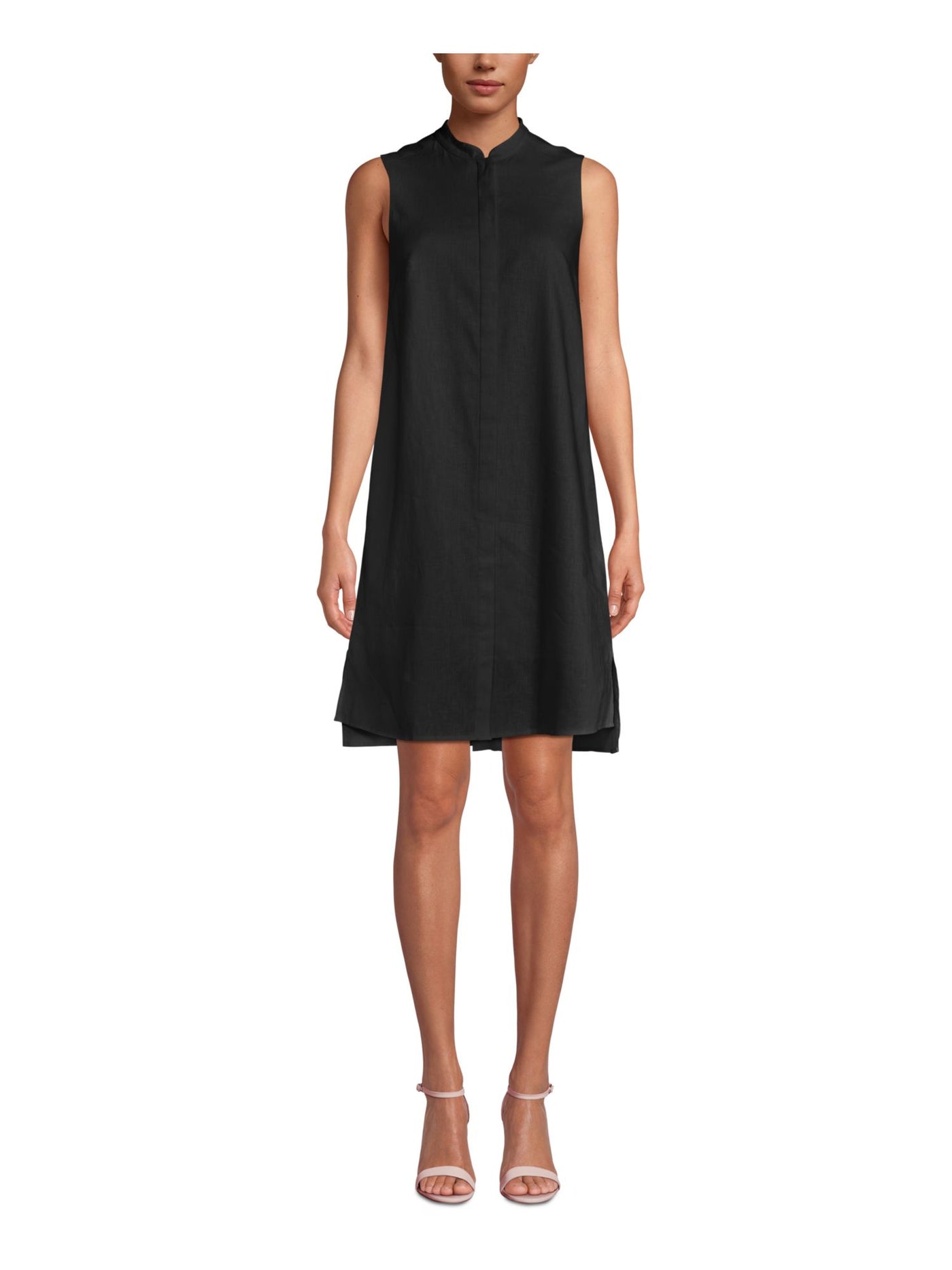 ANNE KLEIN Womens Black Sleeveless Stand Collar Above The Knee Shirt Dress XXL