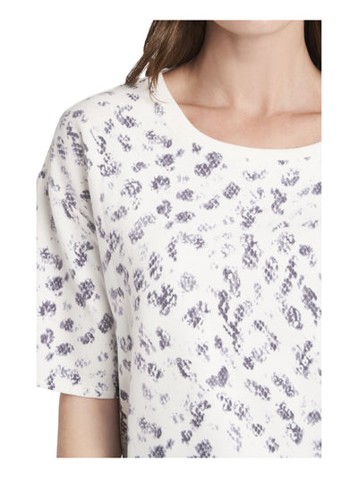 VINCE CAMUTO Womens Ivory Elbow Sleeve Crew Neck Top L