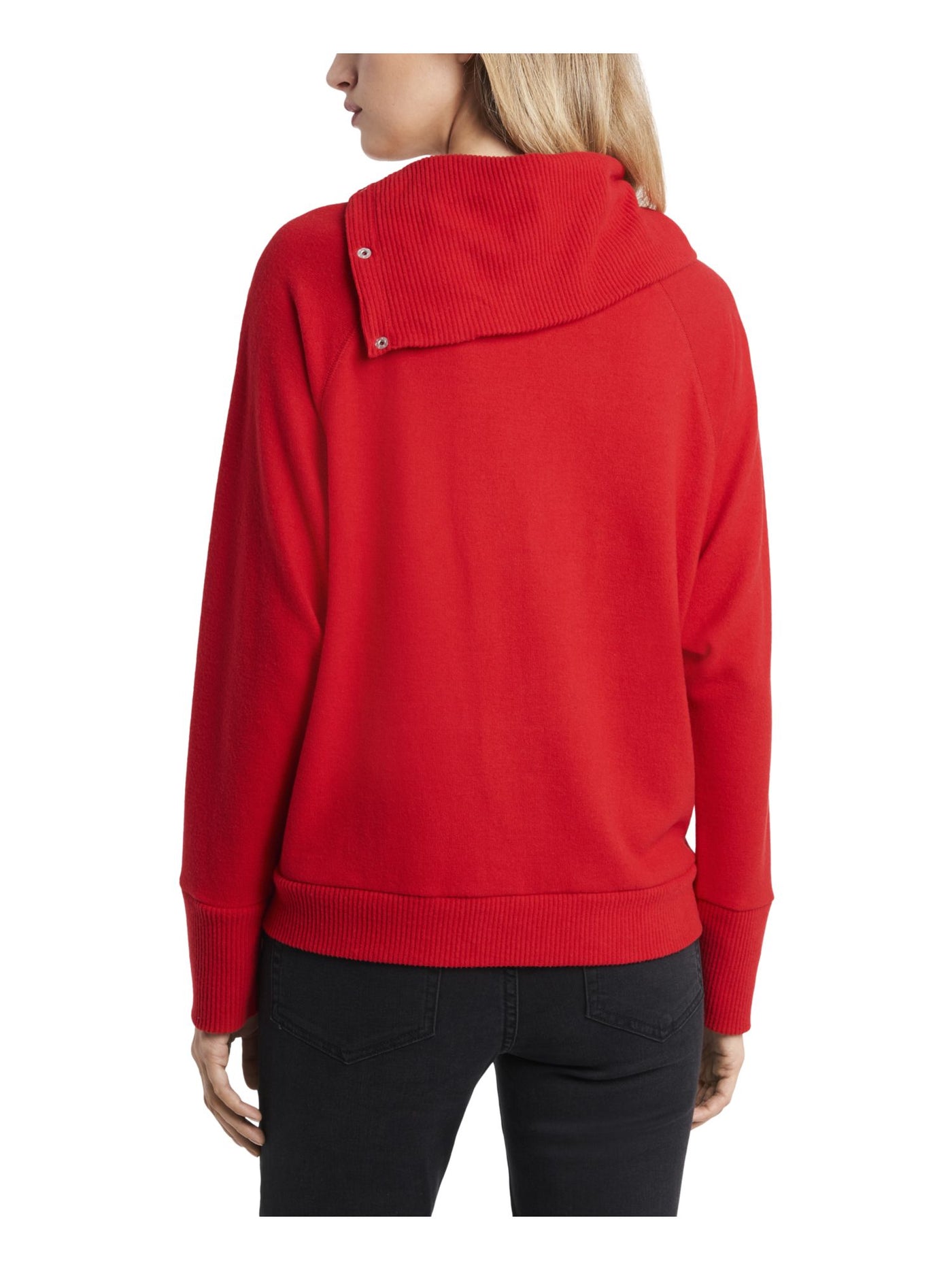 VINCE CAMUTO Womens Red Stretch Ribbed Fold Over Neck With Snaps Long Sleeve Sweater XS