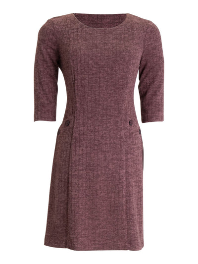 CONNECTED APPAREL Womens Brown 3/4 Sleeve Crew Neck Above The Knee Wear To Work A-Line Dress 10