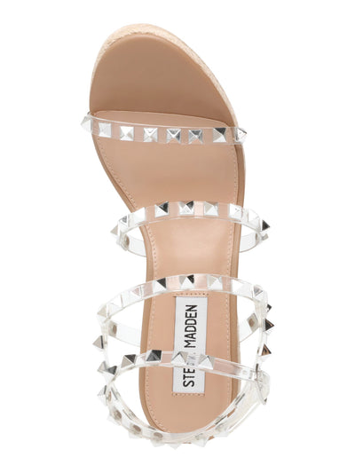 STEVE MADDEN Womens Tan Clear Studded Strappy Maici Round Toe Wedge Buckle Espadrille Shoes 6 M