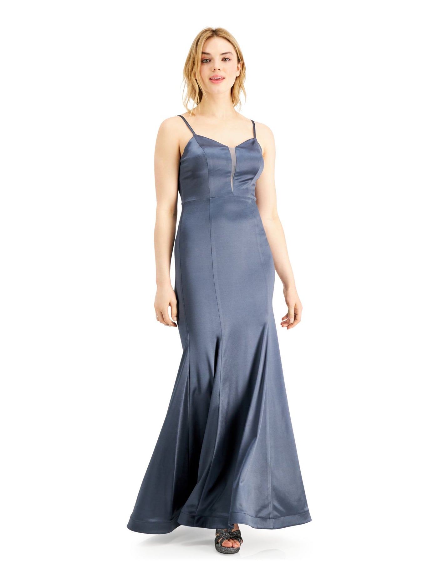TEEZE ME Womens Rhinestone Embellished Back Spaghetti Strap Sweetheart Neckline Full-Length Formal Mermaid Dress