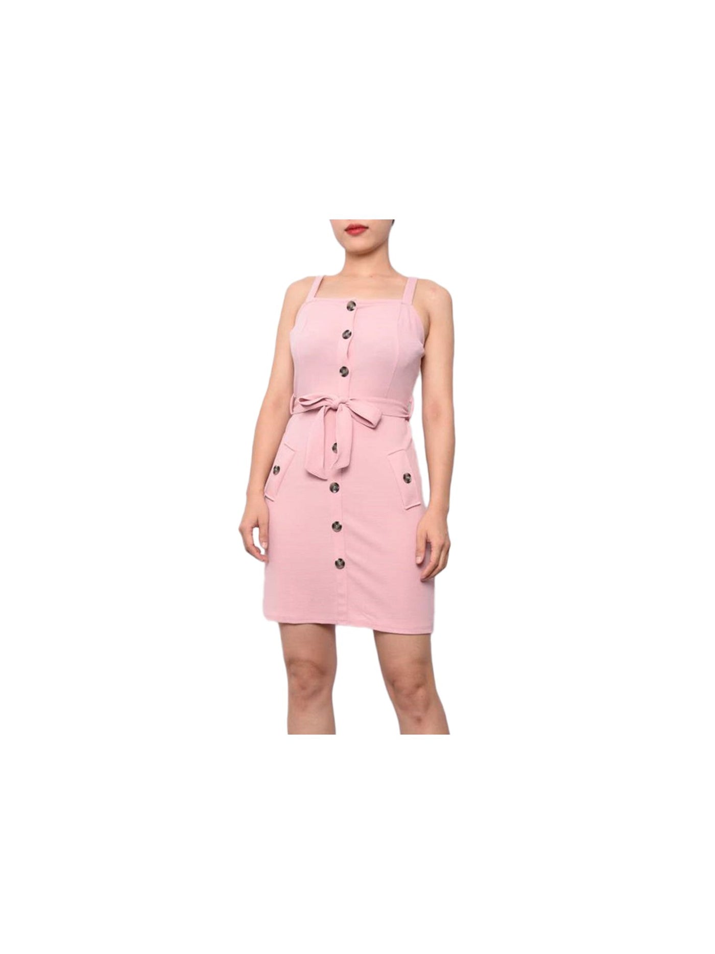 DEREK HEART Womens Pink Belted Sleeveless Square Neck Short Sheath Dress Juniors S