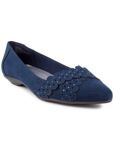 KAREN SCOTT Womens Blue Scalloped Comfort Perforated Rhinestone Adella Pointed Toe Slip On Ballet Flats 7.5 M