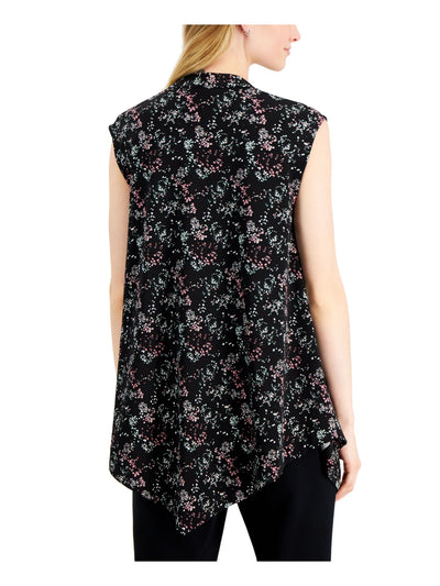 ALFANI Womens Black Sleeveless V Neck Handkerchief Top M