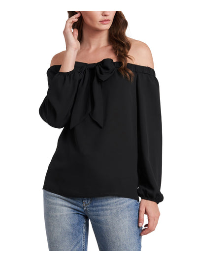 RILEY&RAE Womens Black Stretch Long Sleeve Off Shoulder Blouse L