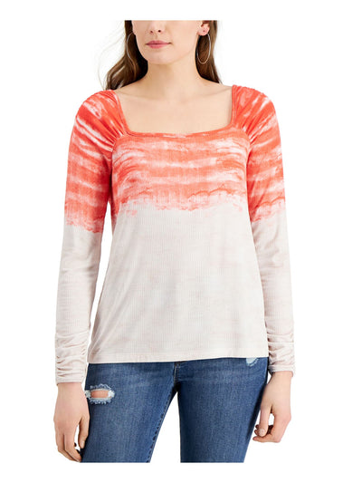FEVER Womens Red Tie Dye Long Sleeve Square Neck Top L