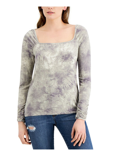 FEVER Womens Gray Tie Dye Long Sleeve Square Neck Top XL