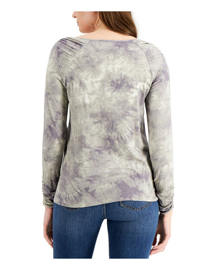FEVER Womens Gray Tie Dye Long Sleeve Square Neck Top M
