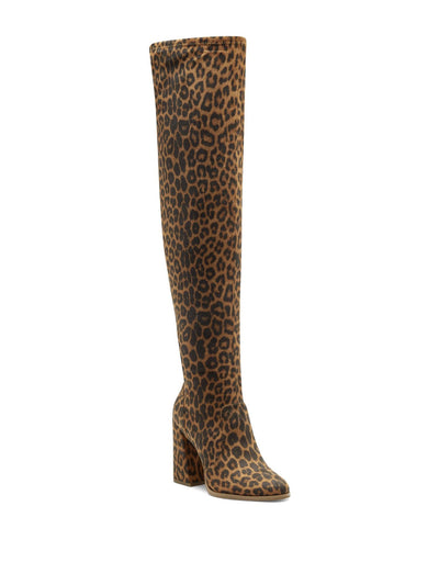 JESSICA SIMPSON Womens Beige Animal Print Padded Brixten Round Toe Block Heel Zip-Up Dress Boots Shoes 7 M
