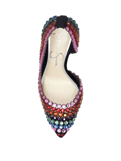 JESSICA SIMPSON Womens Black Dorsay Embellished Padded Preppi Pointed Toe Stiletto Slip On Dress Pumps Shoes 7 M