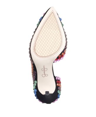 JESSICA SIMPSON Womens Black Dorsay Embellished Padded Preppi Pointed Toe Stiletto Slip On Dress Pumps Shoes M