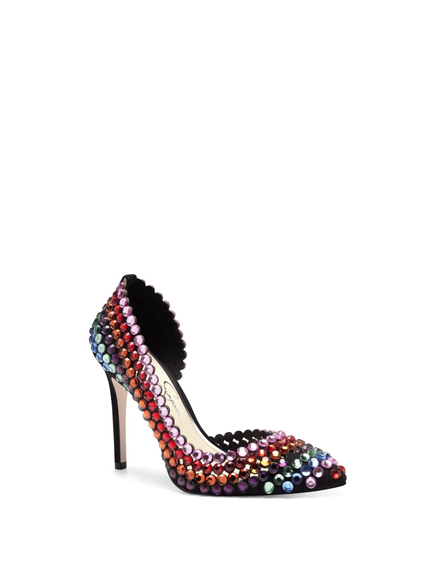 JESSICA SIMPSON Womens Black Rainbow Faux Jewels D Orsay Comfort Preppi Pointed Toe Stiletto Slip On Pumps Shoes 5 M