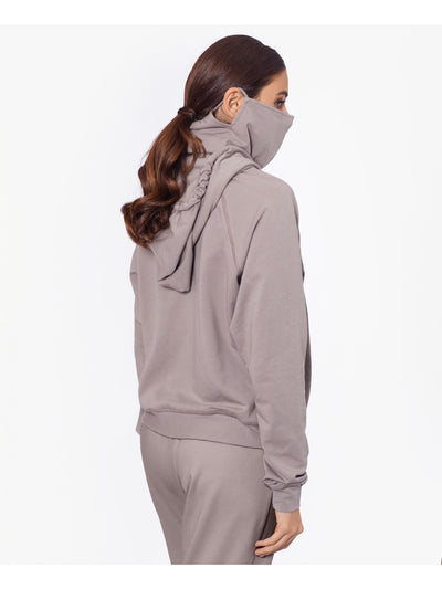 BAM BY BETSY & ADAM Womens Gray Cotton Blend Pocketed Drawstring Removable Mask Long Sleeve Hoodie Top M