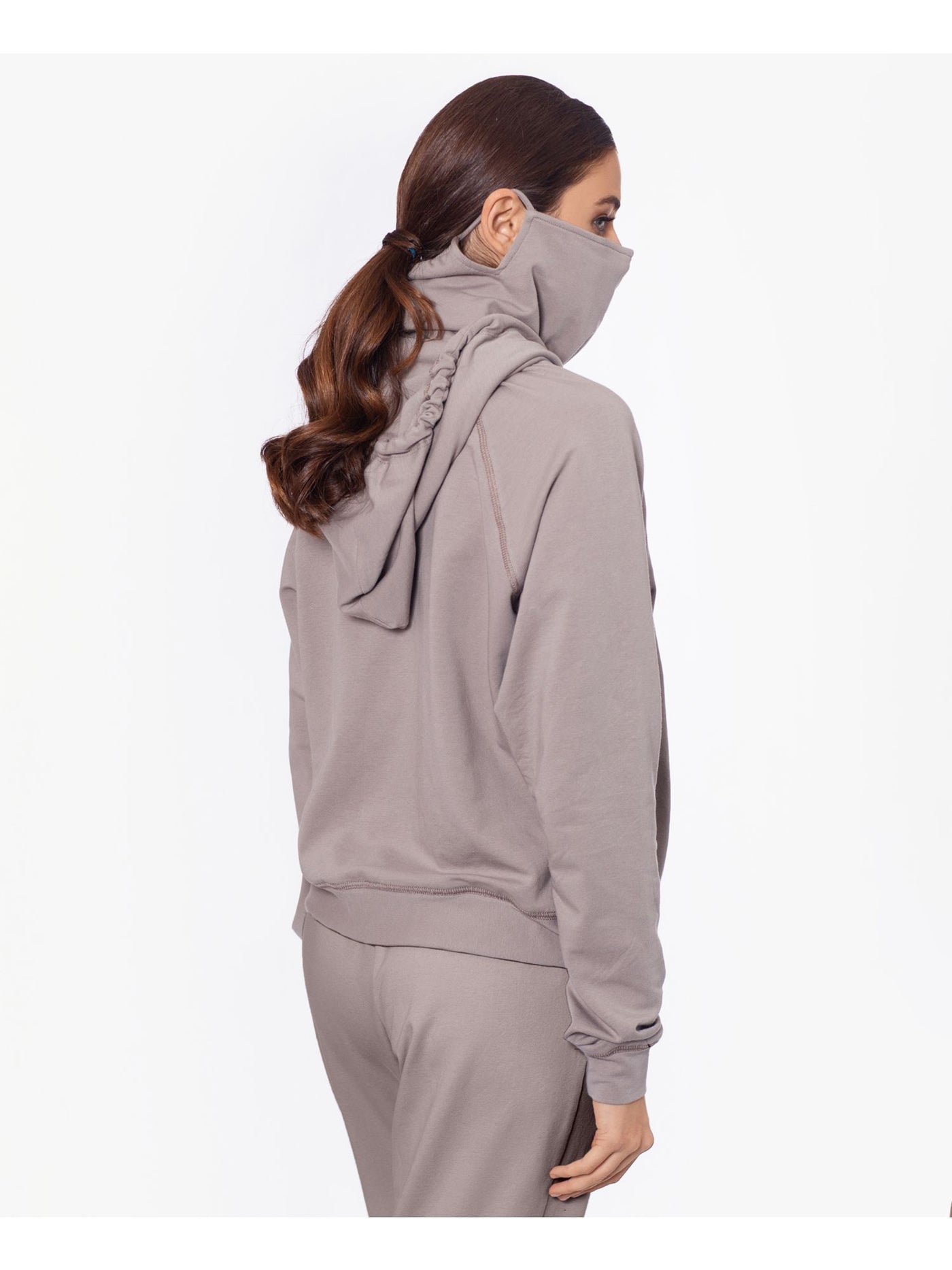 BAM BY BETSY & ADAM Womens Gray Cotton Blend Pocketed Drawstring Removable Mask Long Sleeve Hoodie Top L