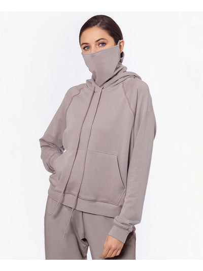 BAM BY BETSY & ADAM Womens Gray Cotton Blend Pocketed Drawstring Removable Mask Long Sleeve Hoodie Top M