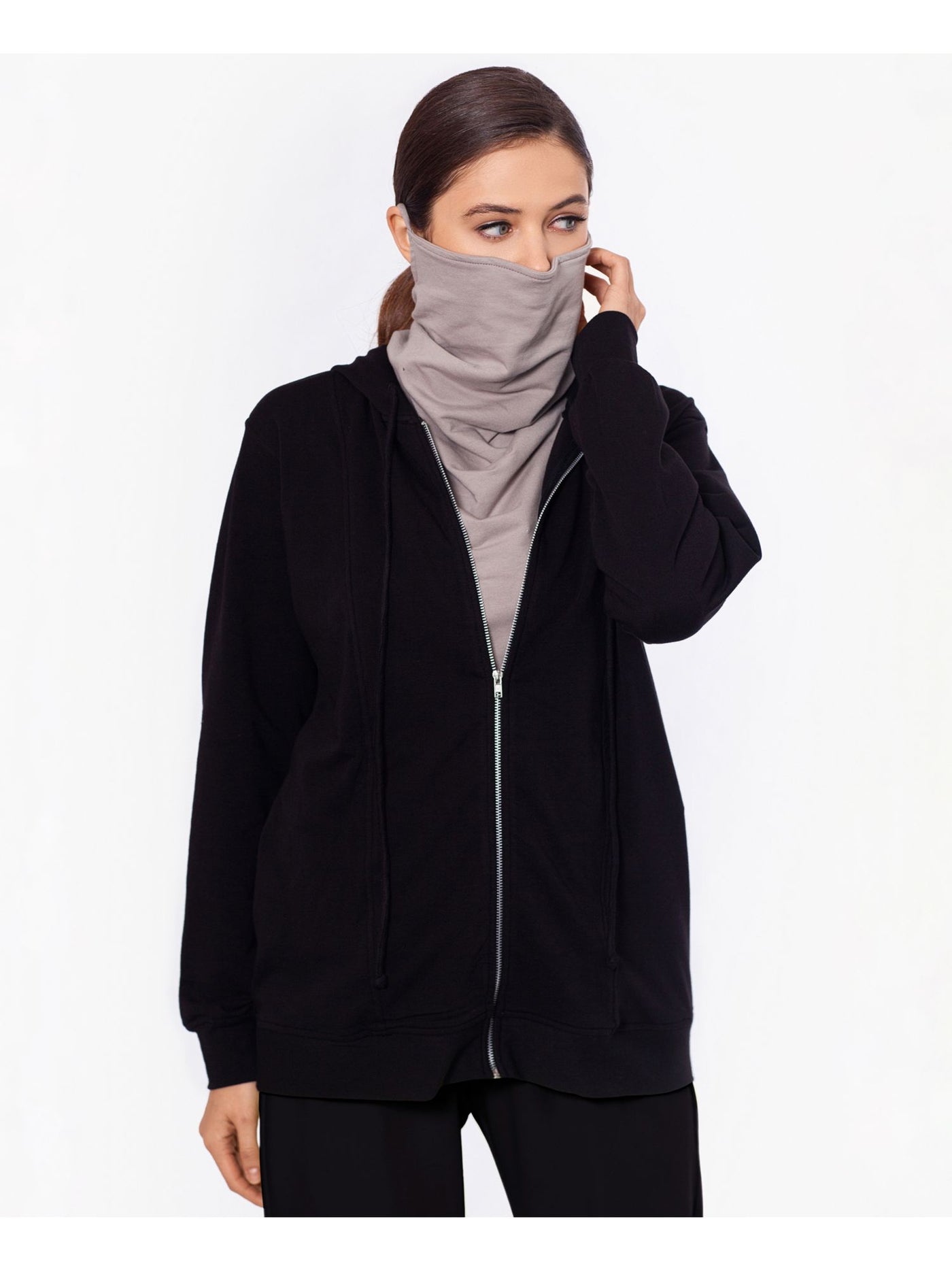 BAM BY BETSY & ADAM Womens Black Stretch Zippered Pocketed With Removable Mask Long Sleeve Hoodie Top S