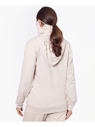 BAM BY BETSY & ADAM Womens Beige Stretch Zippered Pocketed With Removable Mask Long Sleeve Hoodie Top XS