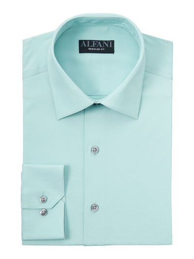 ALFANI Mens Green Long Sleeve Point Collar Classic Fit Stretch Stretch Shirt L 16/16.5- 34/35