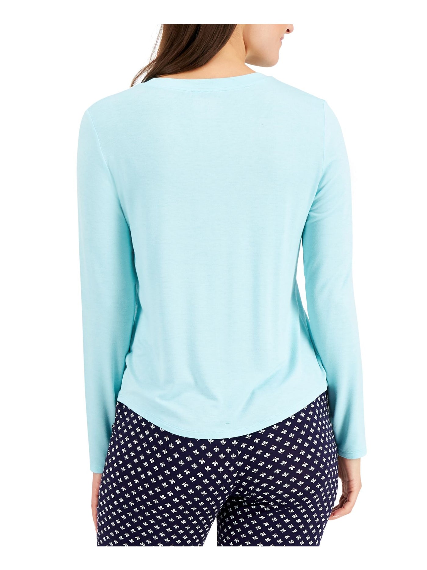 ALFANI Intimates Light Blue Knit Chest Pocket Curved Hem Sleep Shirt Pajama Top XS