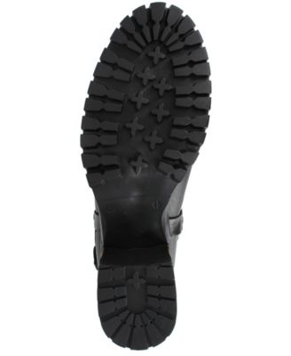 ARTISAN Womens Black Biker Boot Stretch Panel O-Ring Detail Yolanda Round Toe Block Heel Zip-Up Leather Boots Shoes M