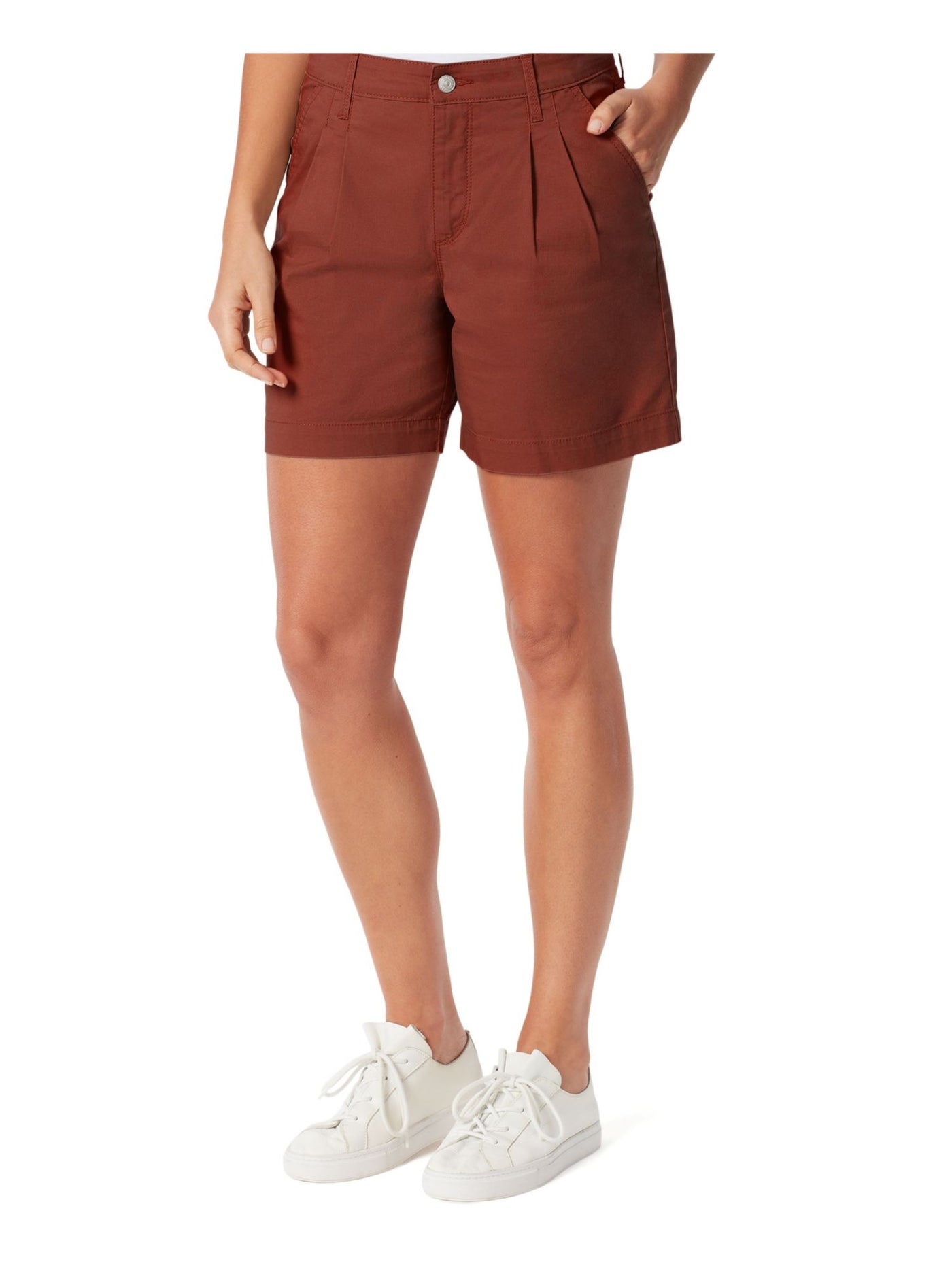GLORIA VANDERBILT Womens Orange Zippered Pocketed Pleated High Waist Shorts 8
