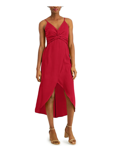BAR III DRESSES Womens Red Spaghetti Strap V Neck Midi Party Hi-Lo Dress L